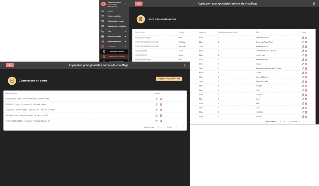 visuel liste commandes + commandes en cours grossistes en bois de chauffage