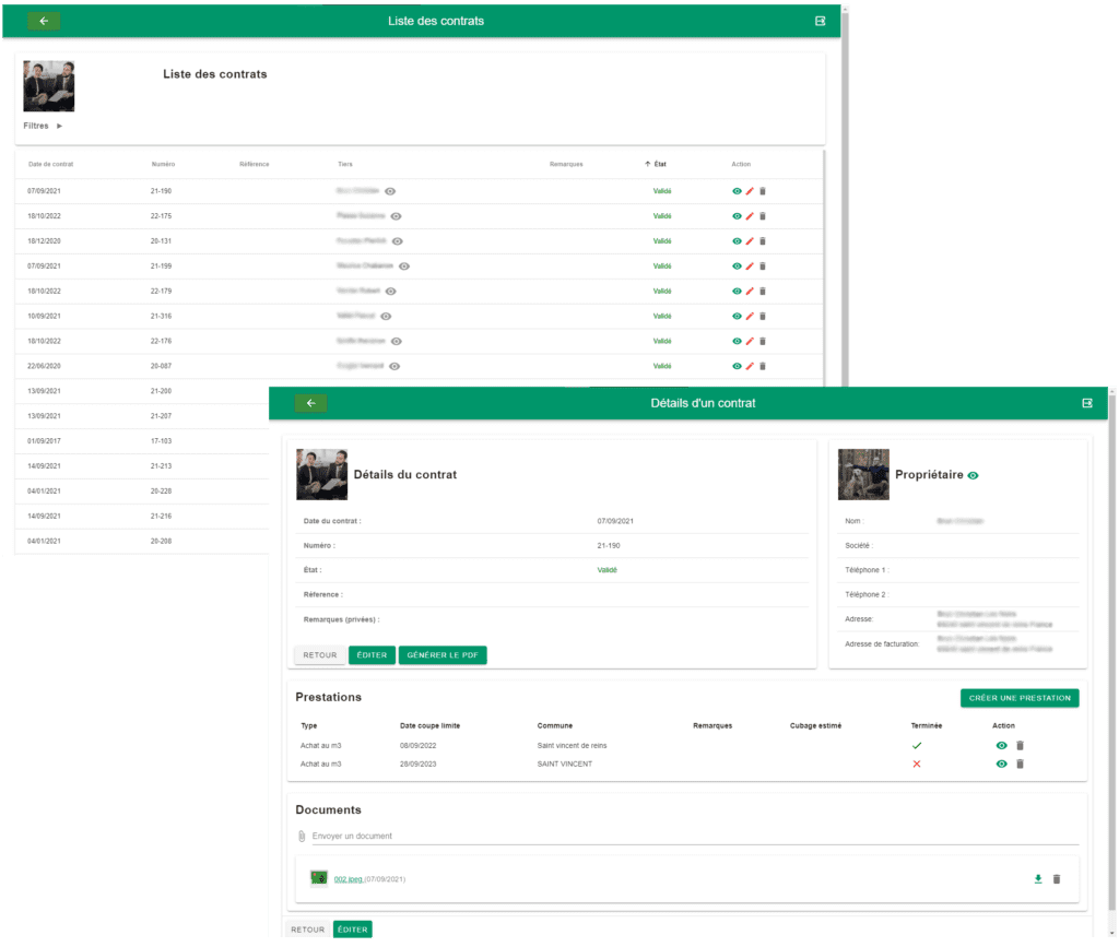 visuel liste contrats + détails contrat