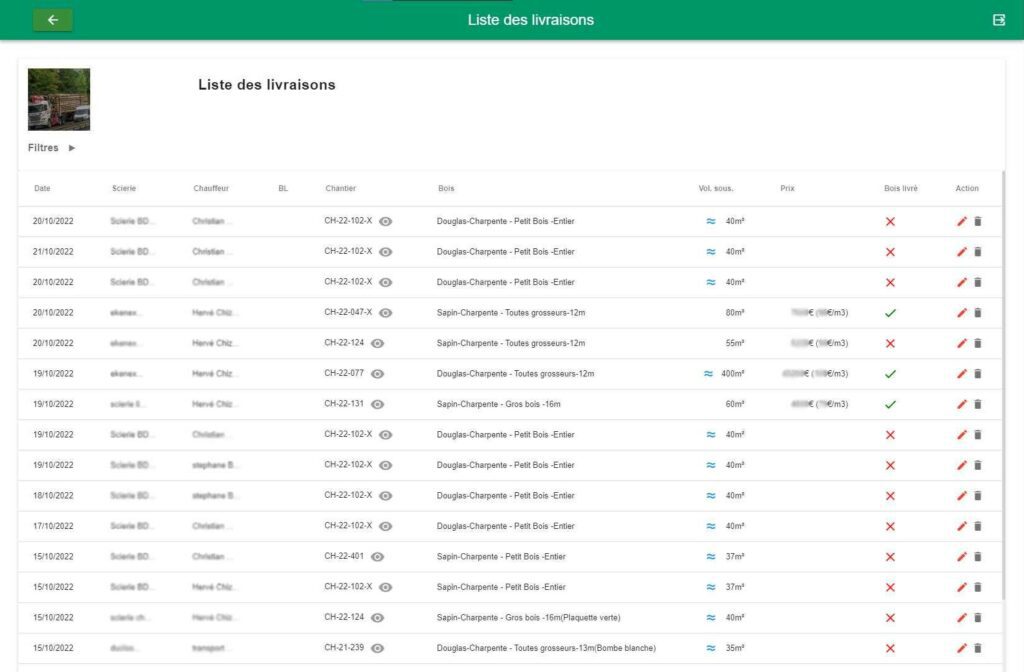 visuel liste des livraisons