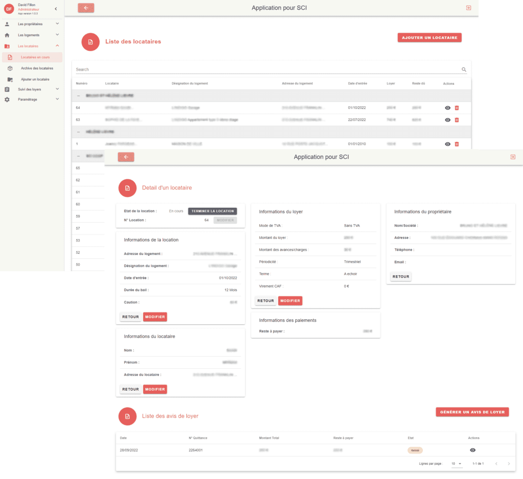 visuel liste locataires + detail SCI