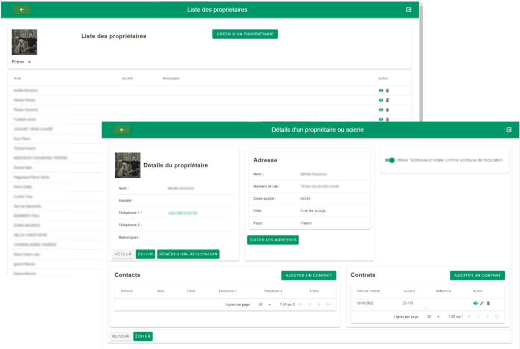 visuel liste propriétaires+ détails propriétaire