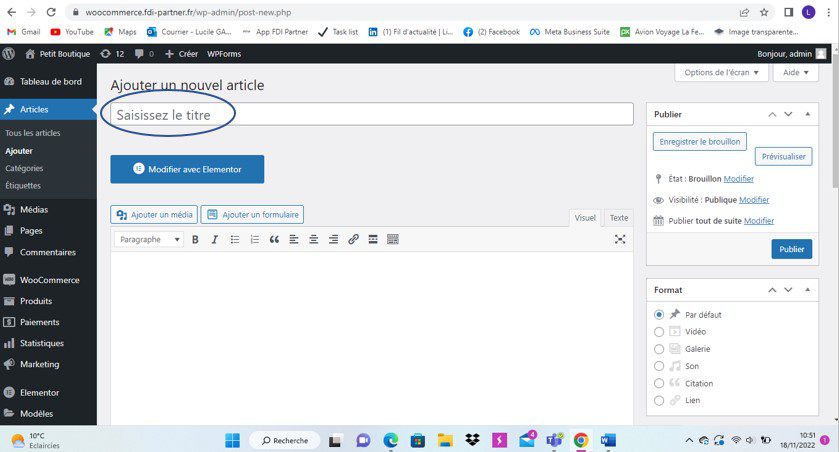 Création et modification d'un article dans WordPress avec Elementor