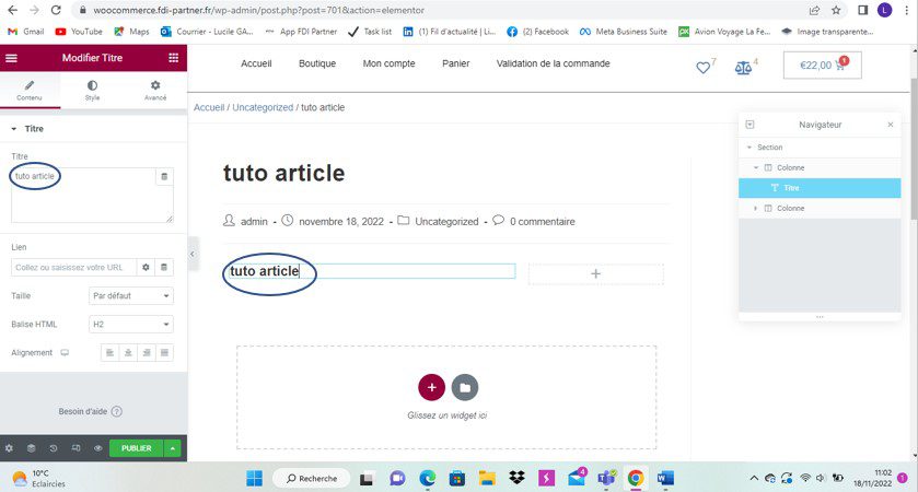 Création et modification d'un article dans WordPress avec Elementor