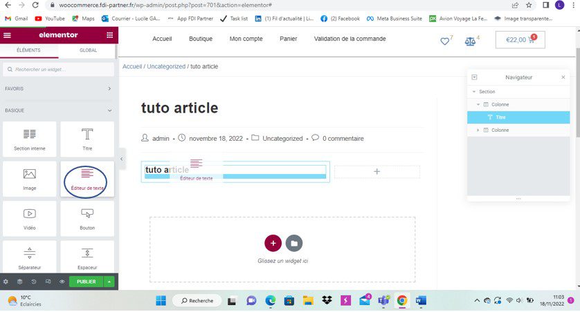 Création et modification d'un article dans WordPress avec Elementor