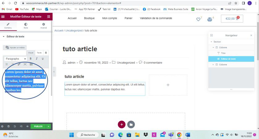 Création et modification d'un article dans WordPress avec Elementor