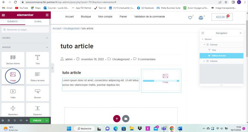 Création et modification d'un article dans WordPress avec Elementor