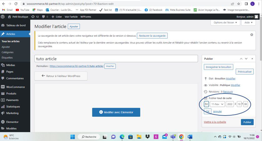 Création et modification d'un article dans WordPress avec Elementor