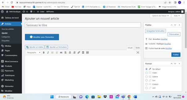 Création et modification d'un article dans WordPress avec Elementor
